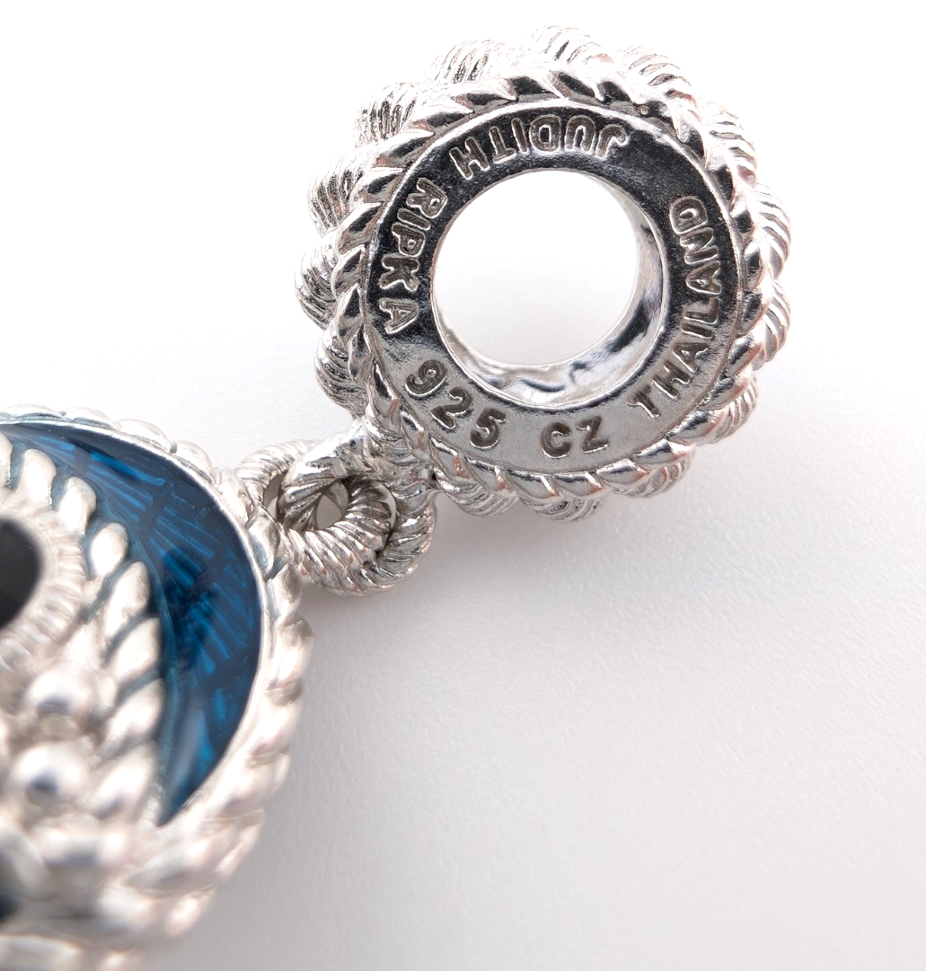 Judith Ripka 925 Misc 3 Charms Evil Eye-Sapphire Heart- Clear Gem Bead Oak884 - Image 9