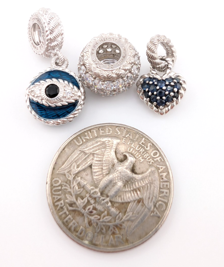 Judith Ripka 925 Misc 3 Charms Evil Eye-Sapphire Heart- Clear Gem Bead Oak884 - Image 12