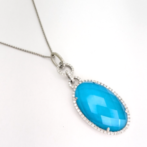 18K Gold St. Barths Blue by Doves Doron Paloma Diamond Halo Necklace CRN1