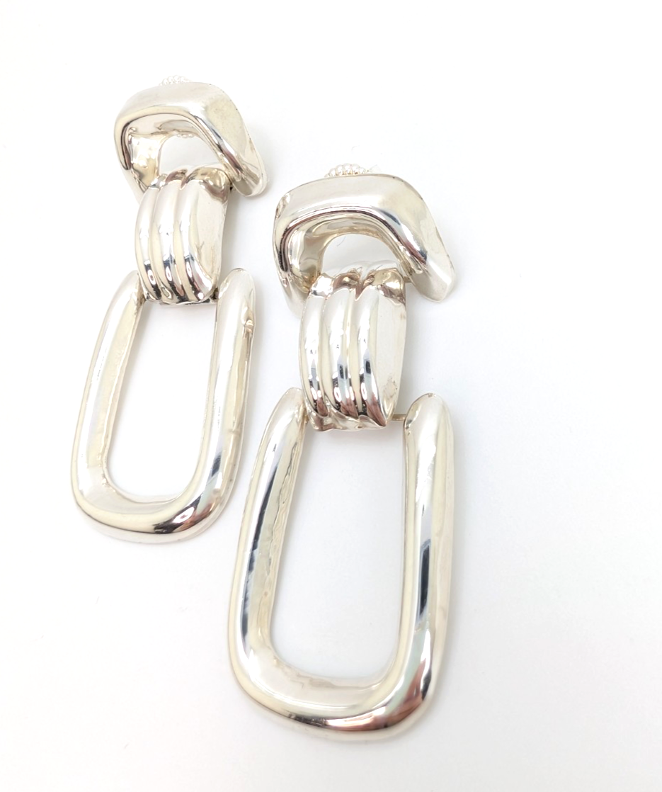 Sterling Silver 925 Chunky Doorknocker Stud Earrings R977- FOX1901 - Image 7