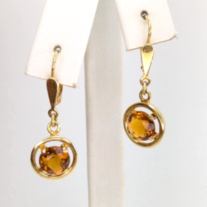 18K Gold Citrine Gemstone Leverback Earrings OAK340