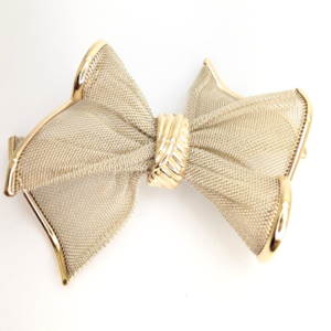 14K Gold & Sterling Silver Mesh Bow Brooch FOX2000