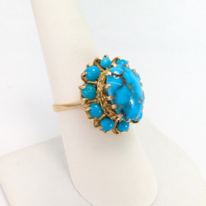 14K Yellow Gold Turquoise Halo High Profile Ring P446-Fox1209