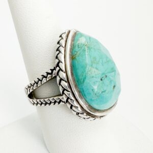 Barse Sterling Silver 925 Large Faceted Turquoise Teardrop Gemstone Ring O317