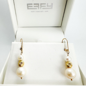 EFFY 14K Yellow Gold Pearl & Ribbed Gold Ball Dangle Earrings N131