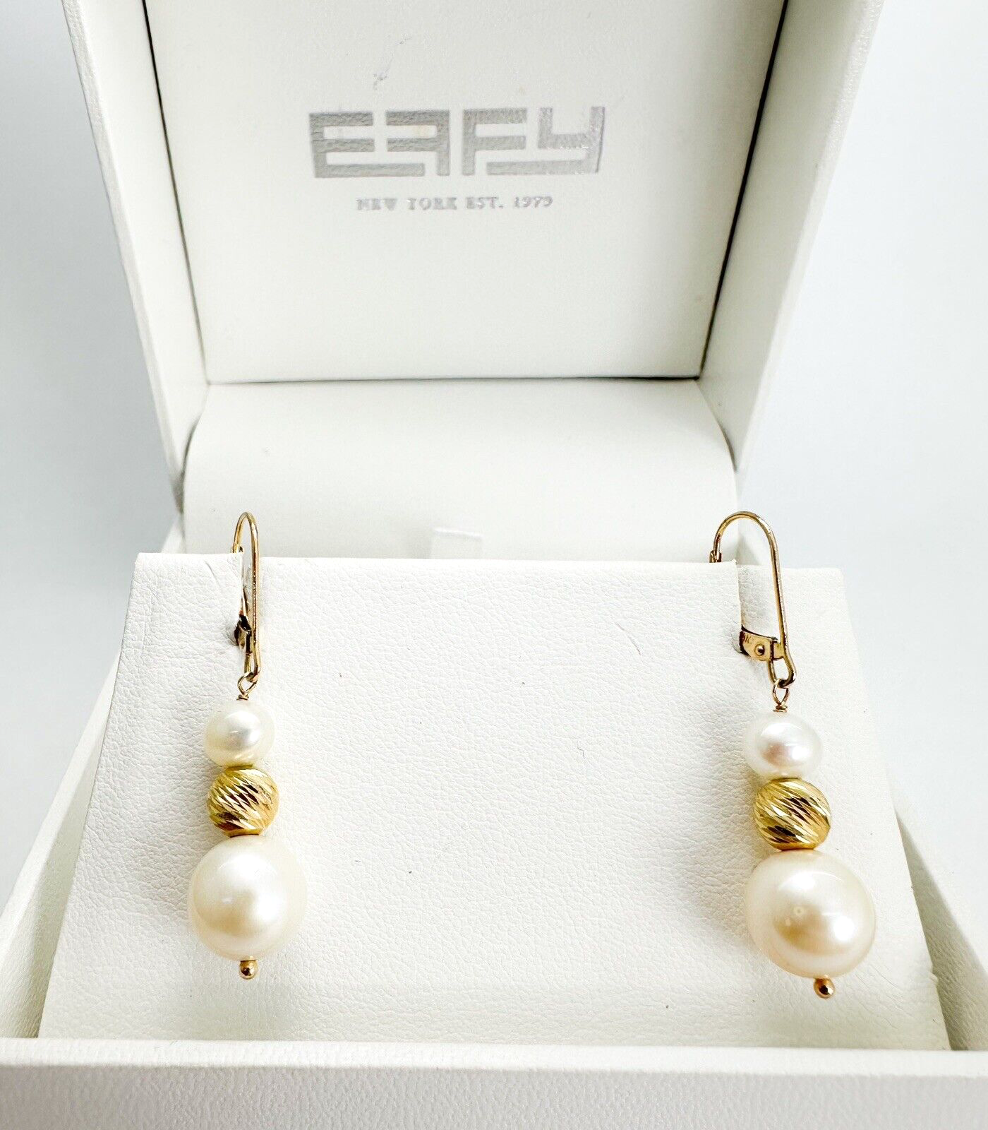 EFFY 14K Yellow Gold Pearl & Ribbed Gold Ball Dangle Earrings N131