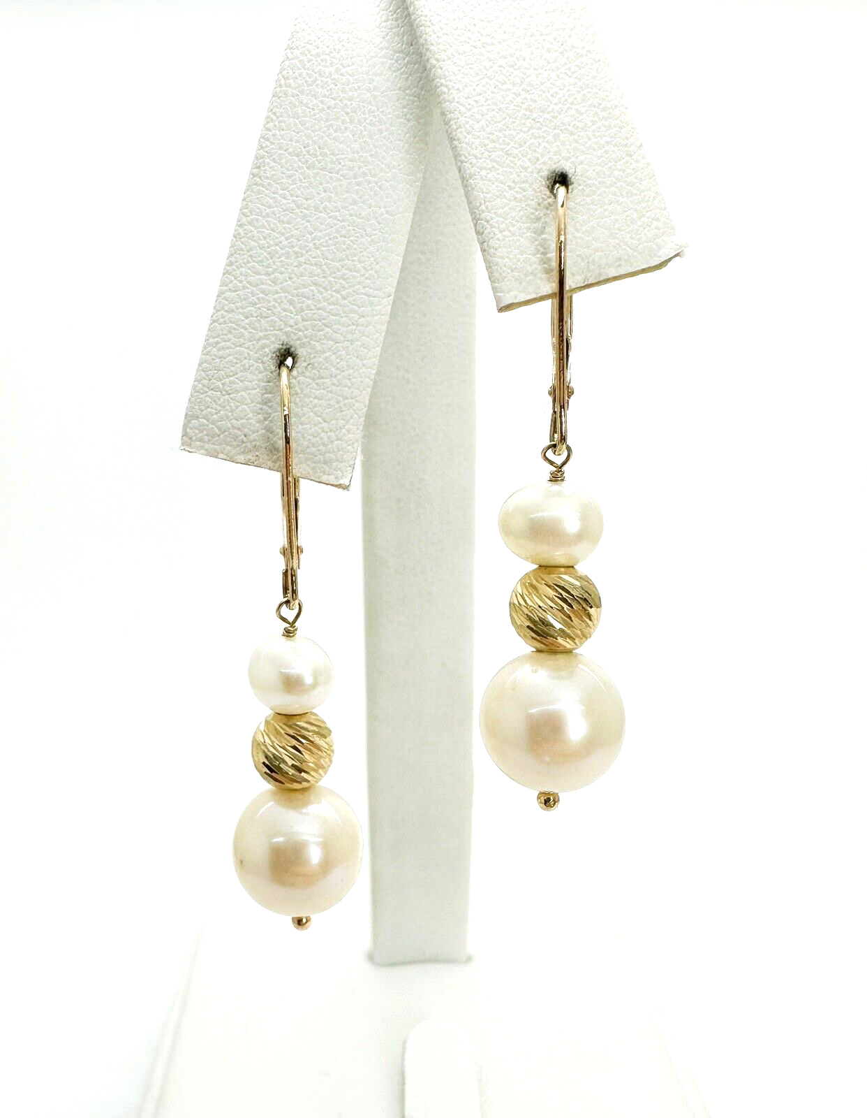 EFFY 14K Yellow Gold Pearl & Ribbed Gold Ball Dangle Earrings N131 - Image 2