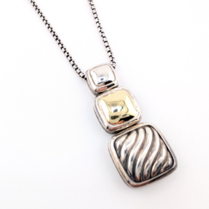D. Yurman Sterling Silver 925 18K Access Chiclet Triple Drop Necklace Oak647