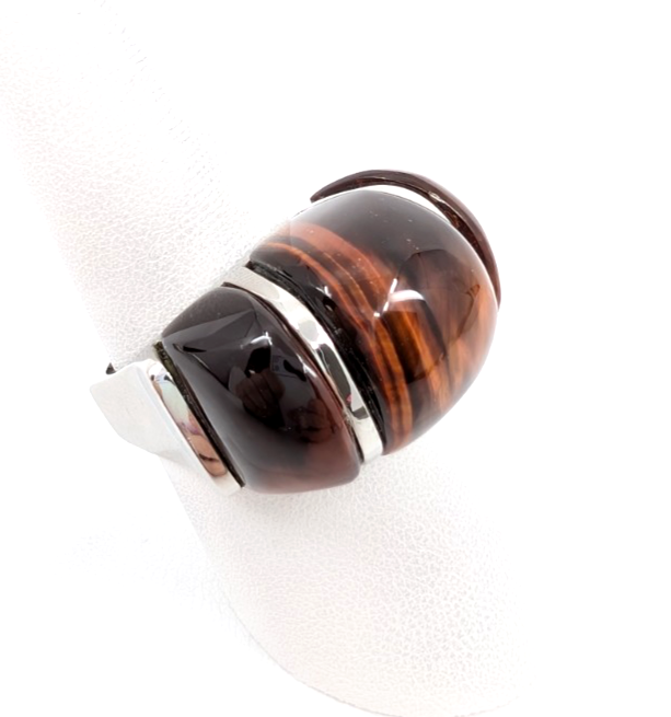 Sterling Silver 925 Gemstone Tiger's Eye Size 8 Ring- R1183-CRN211 - Image 3