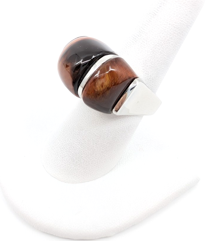 Sterling Silver 925 Gemstone Tiger's Eye Size 8 Ring- R1183-CRN211 - Image 4