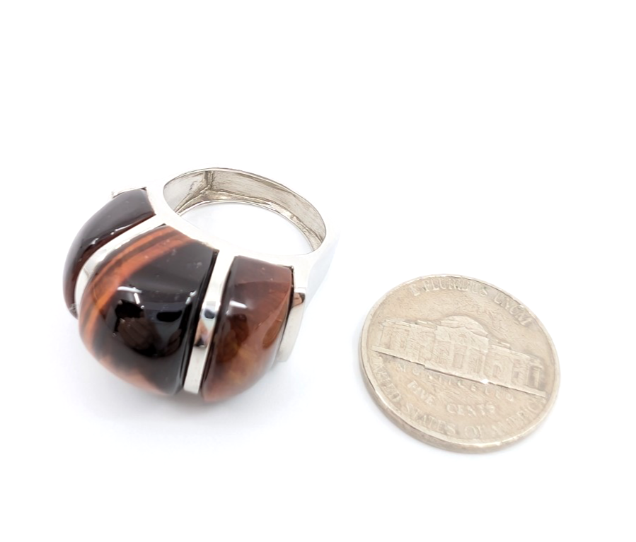 Sterling Silver 925 Gemstone Tiger's Eye Size 8 Ring- R1183-CRN211 - Image 16