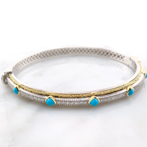 Jude Frances Sterling Silver 925 18K Two-tone Diamond & Turquoise Bangle OAK645