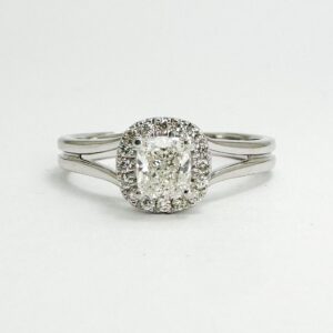 14K White Gold .50ct GIA Cushion Cut Diamond Halo Engagement Ring L824