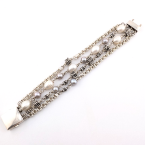Michael Dawkins Sterling Silver 925 4 Strand Pearl Gemstone Bracelet OAK873