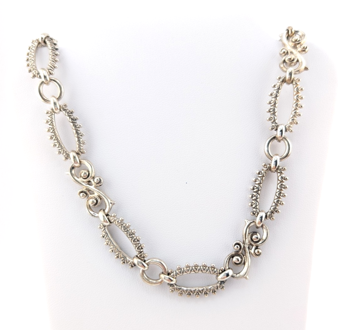 B. Bixby Sterling Silver 925 Ornate Scroll Gold Flower Accent Necklace Oak803