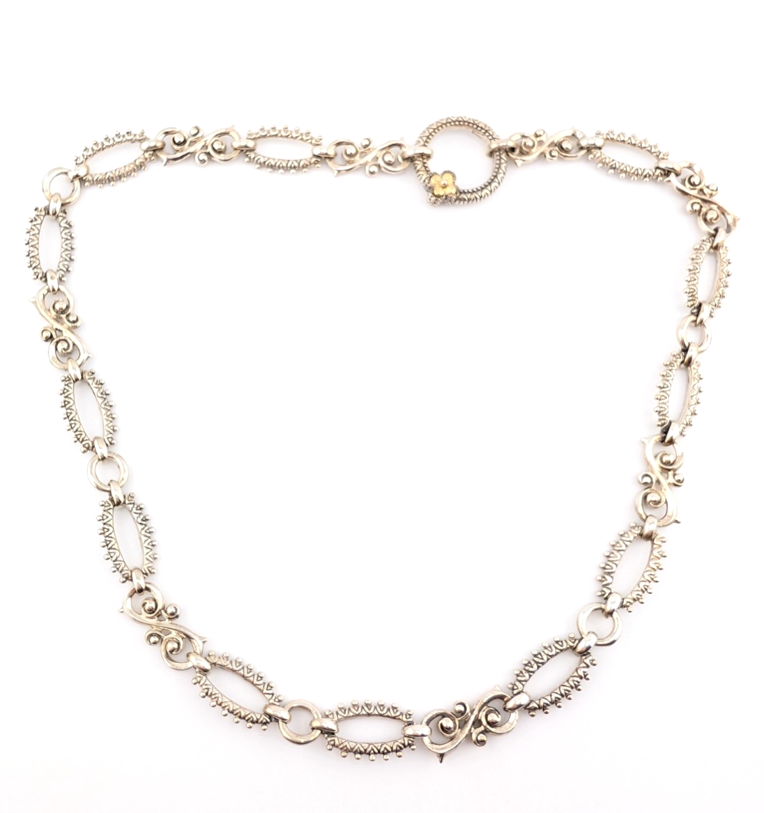 B. Bixby Sterling Silver 925 Ornate Scroll Gold Flower Accent Necklace Oak803 - Image 4
