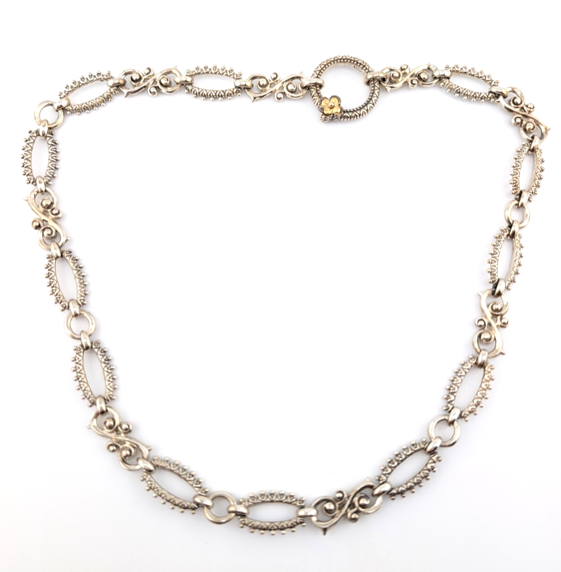 B. Bixby Sterling Silver 925 Ornate Scroll Gold Flower Accent Necklace Oak803 - Image 5