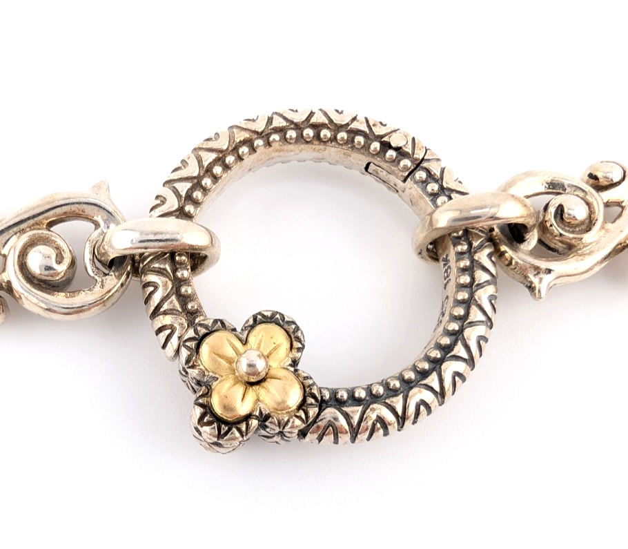 B. Bixby Sterling Silver 925 Ornate Scroll Gold Flower Accent Necklace Oak803 - Image 6