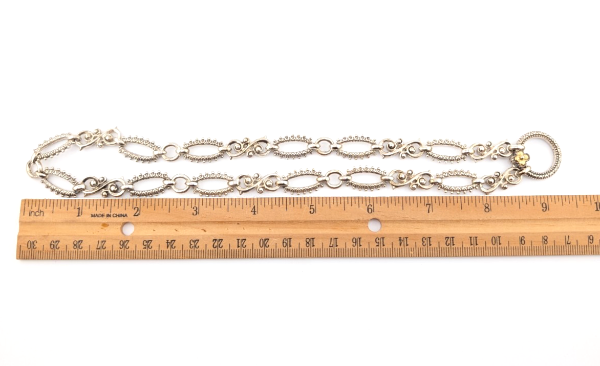 B. Bixby Sterling Silver 925 Ornate Scroll Gold Flower Accent Necklace Oak803 - Image 12