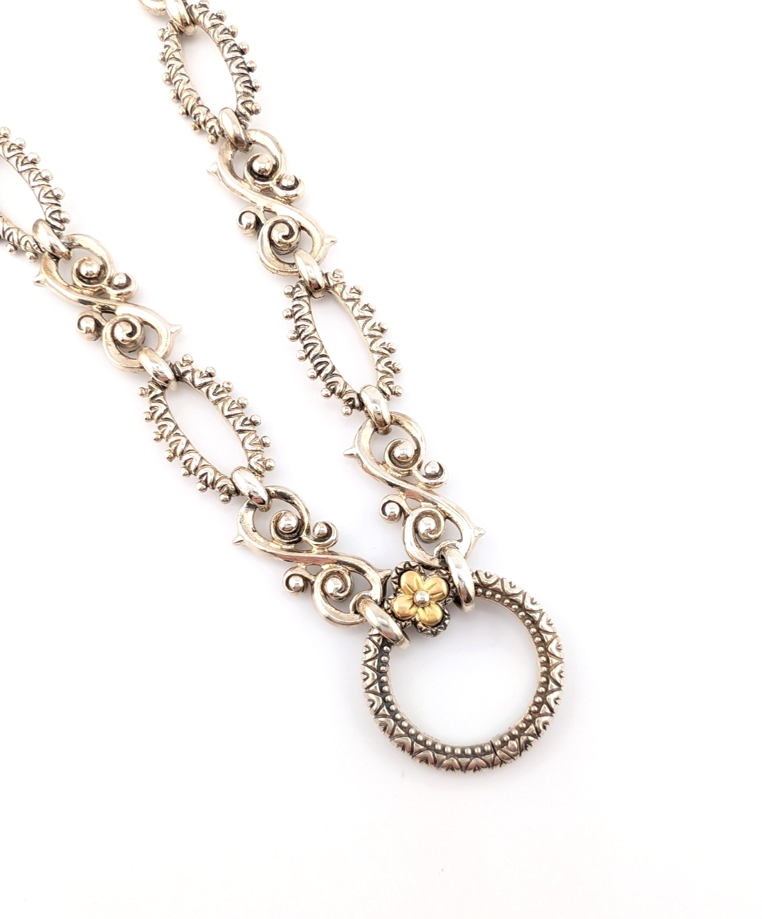 B. Bixby Sterling Silver 925 Ornate Scroll Gold Flower Accent Necklace Oak803 - Image 13