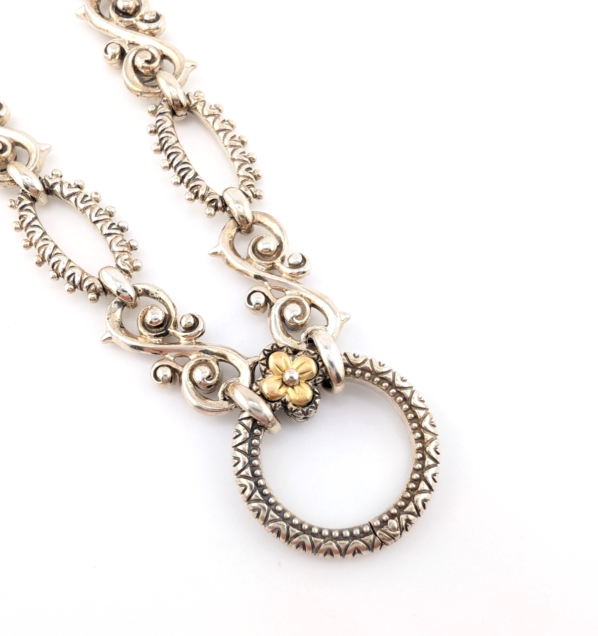 B. Bixby Sterling Silver 925 Ornate Scroll Gold Flower Accent Necklace Oak803 - Image 14