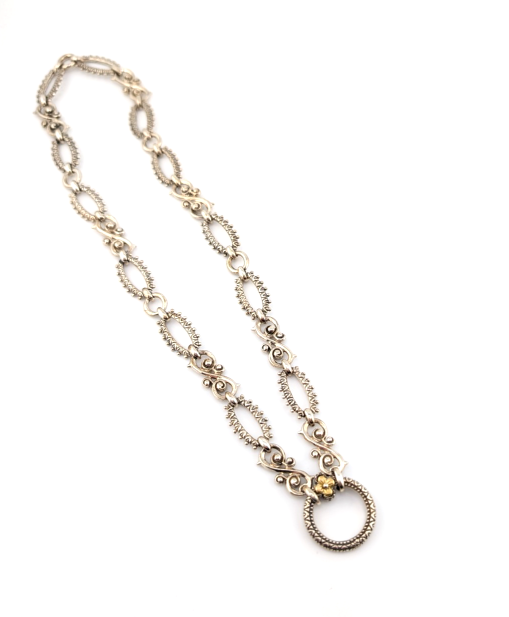 B. Bixby Sterling Silver 925 Ornate Scroll Gold Flower Accent Necklace Oak803 - Image 15