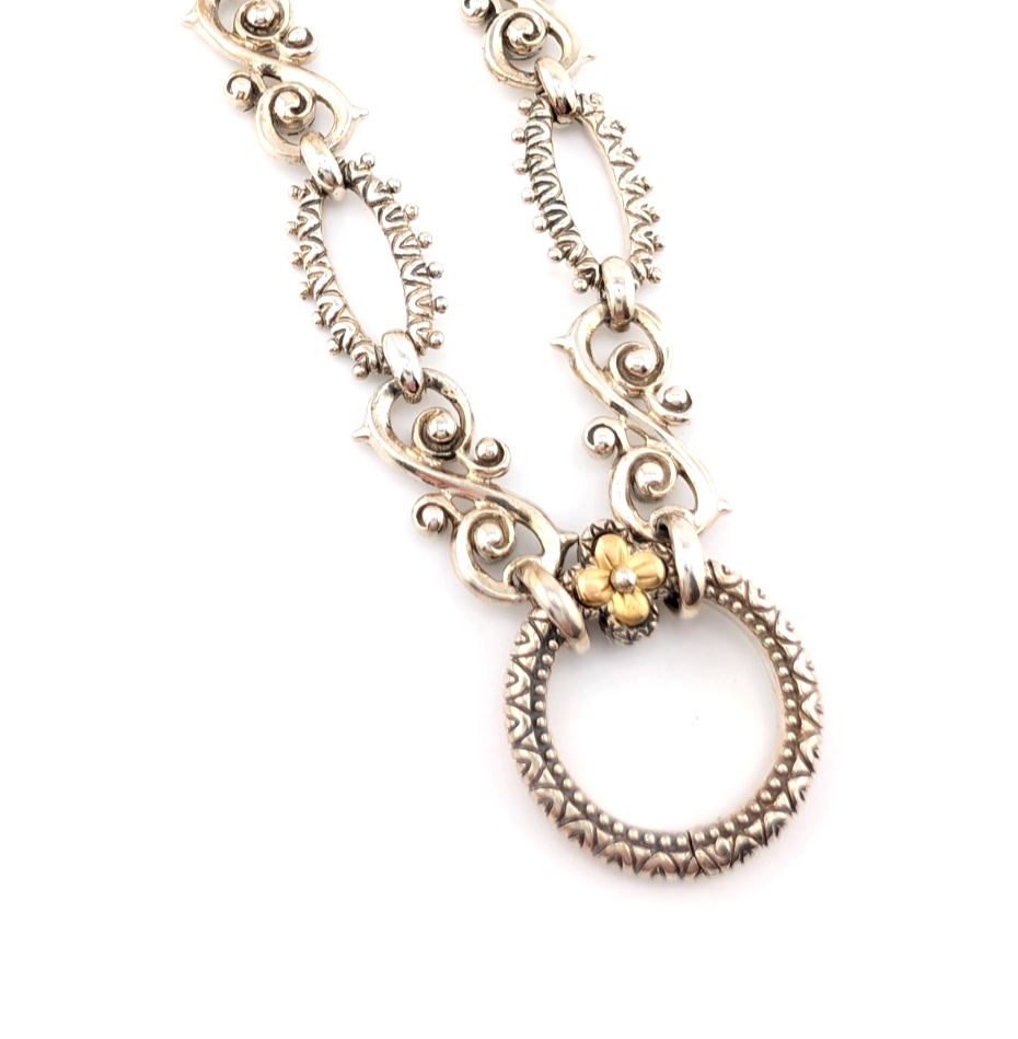 B. Bixby Sterling Silver 925 Ornate Scroll Gold Flower Accent Necklace Oak803 - Image 16