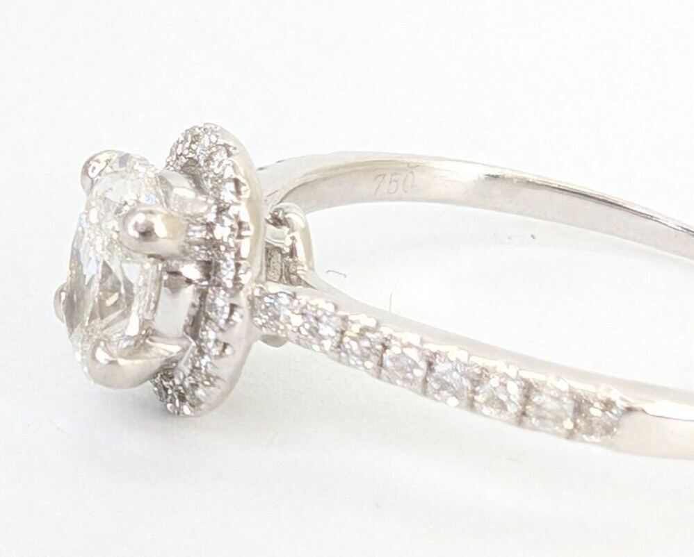 18K White Gold 1 ctw Diamond Oval Halo Engagement Ring N304 - Image 9