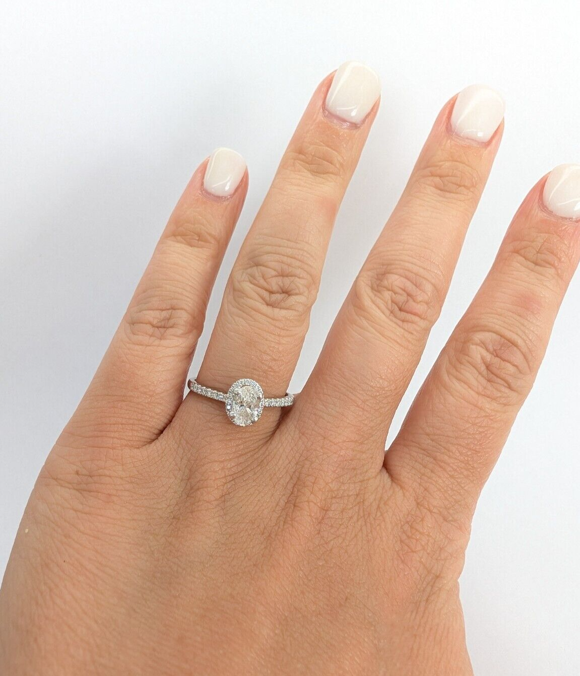 18K White Gold 1 ctw Diamond Oval Halo Engagement Ring N304 - Image 12