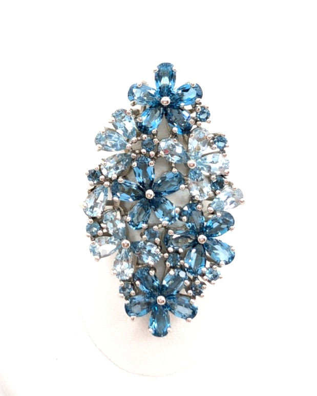 Sterling Silver 925 9 Ring Blue Flower Cluster R989- FOX1926