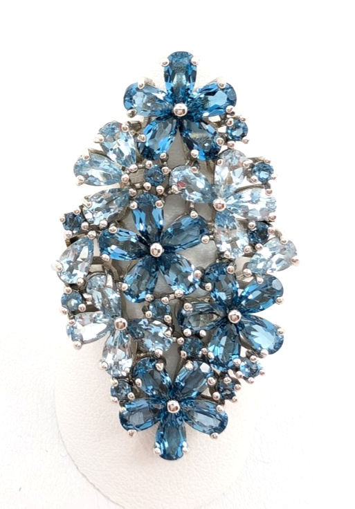 Sterling Silver 925 9 Ring Blue Flower Cluster R989- FOX1926 - Image 2