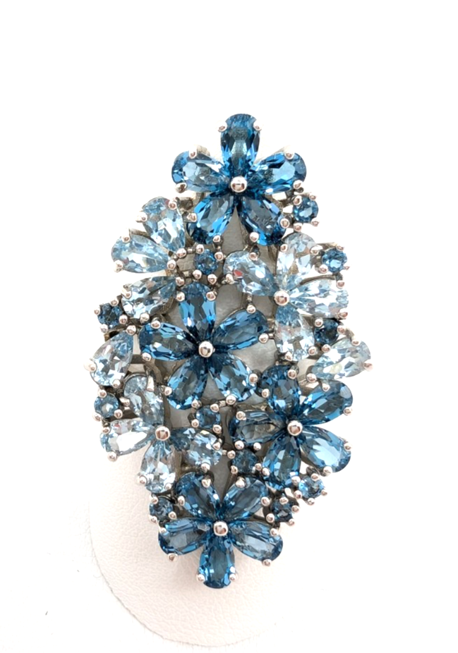 Sterling Silver 925 9 Ring Blue Flower Cluster R989- FOX1926 - Image 3