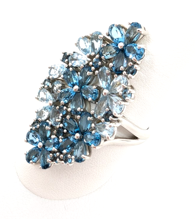 Sterling Silver 925 9 Ring Blue Flower Cluster R989- FOX1926 - Image 4