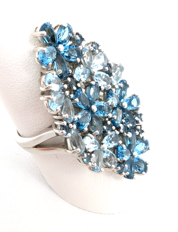 Sterling Silver 925 9 Ring Blue Flower Cluster R989- FOX1926 - Image 5