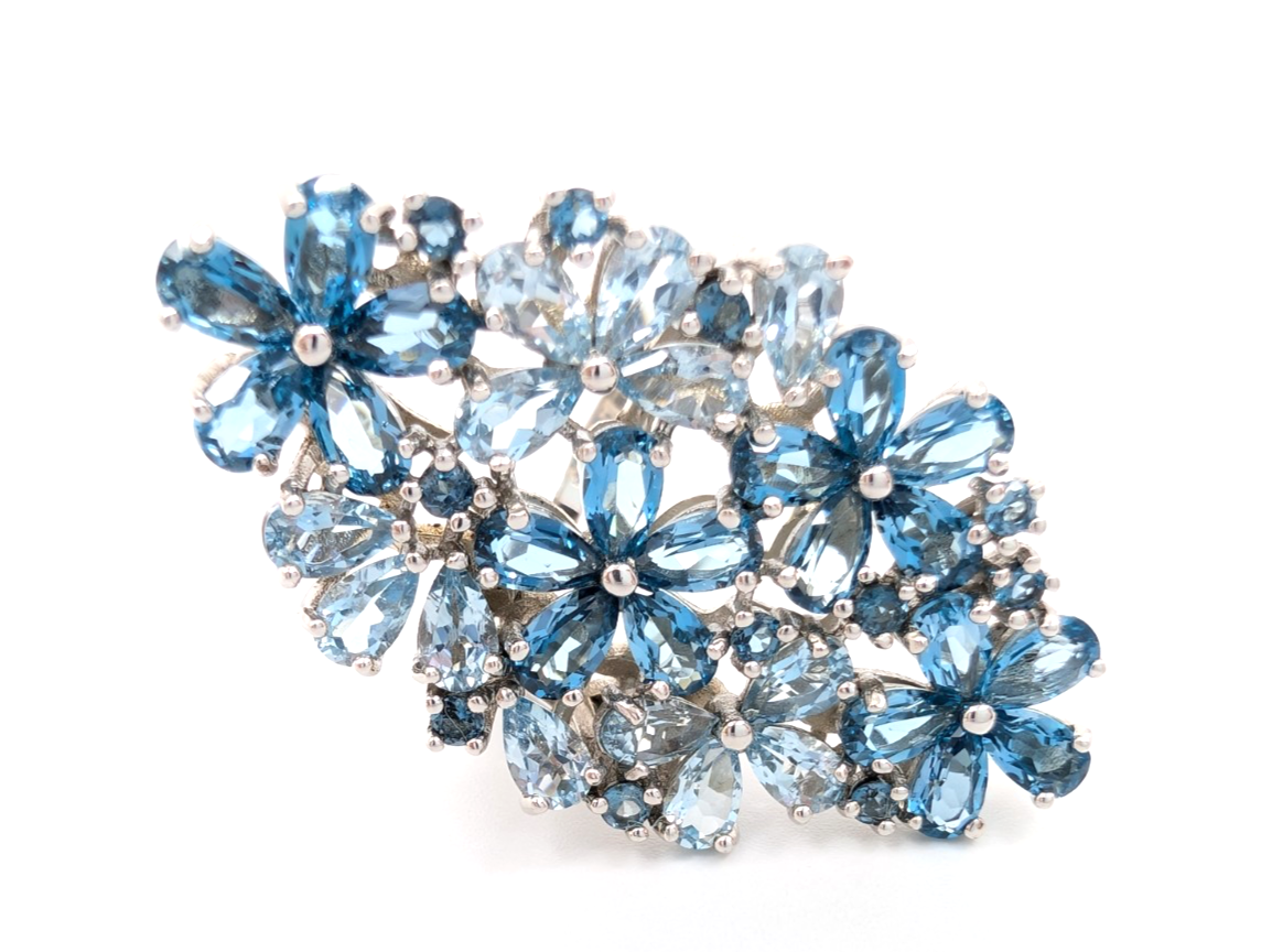 Sterling Silver 925 9 Ring Blue Flower Cluster R989- FOX1926 - Image 6