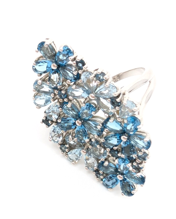 Sterling Silver 925 9 Ring Blue Flower Cluster R989- FOX1926 - Image 7