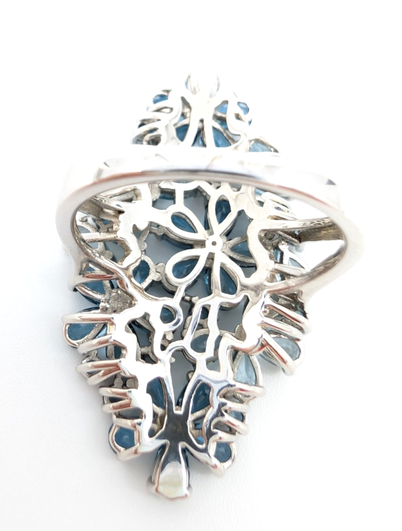 Sterling Silver 925 9 Ring Blue Flower Cluster R989- FOX1926 - Image 9