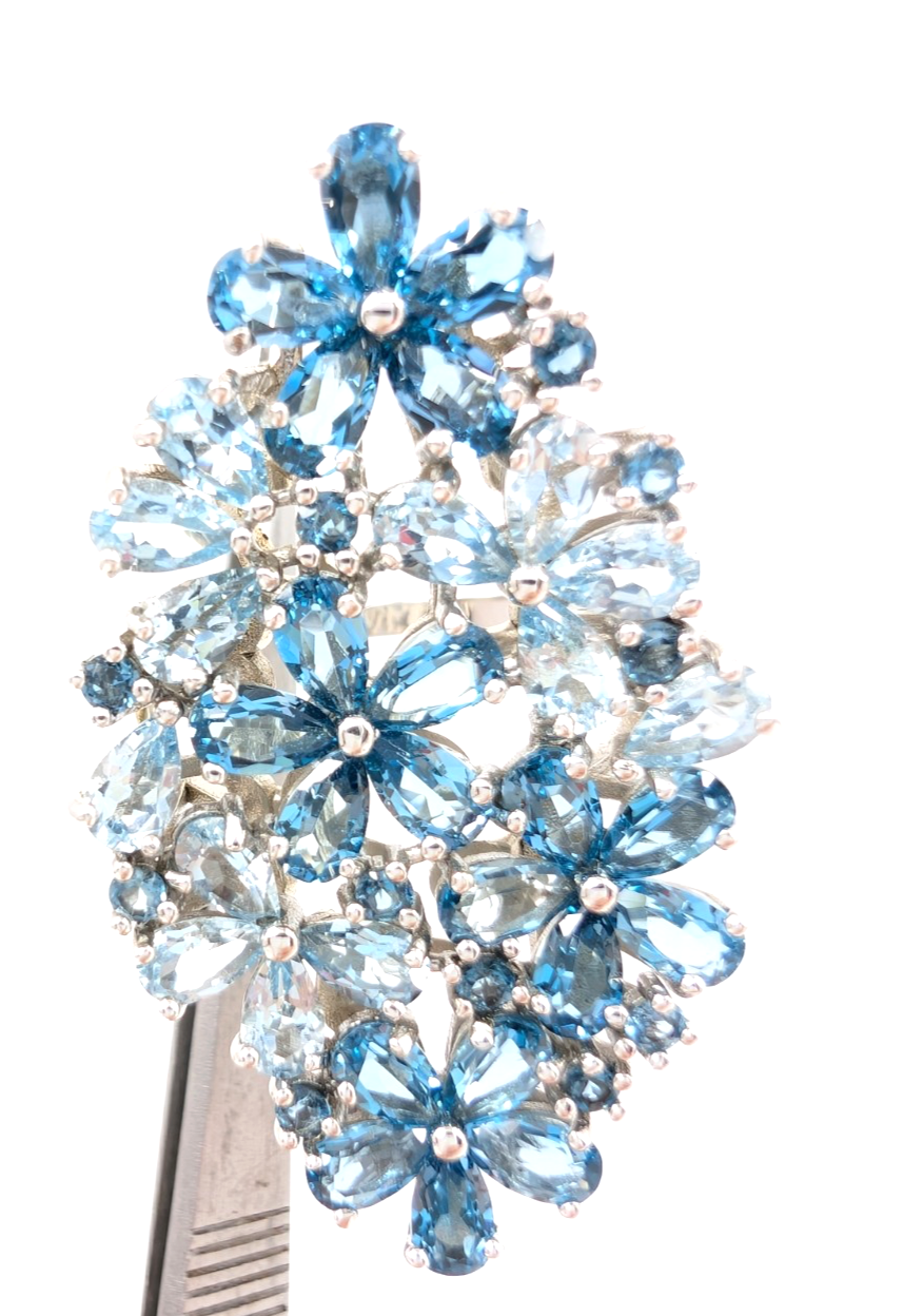 Sterling Silver 925 9 Ring Blue Flower Cluster R989- FOX1926 - Image 10