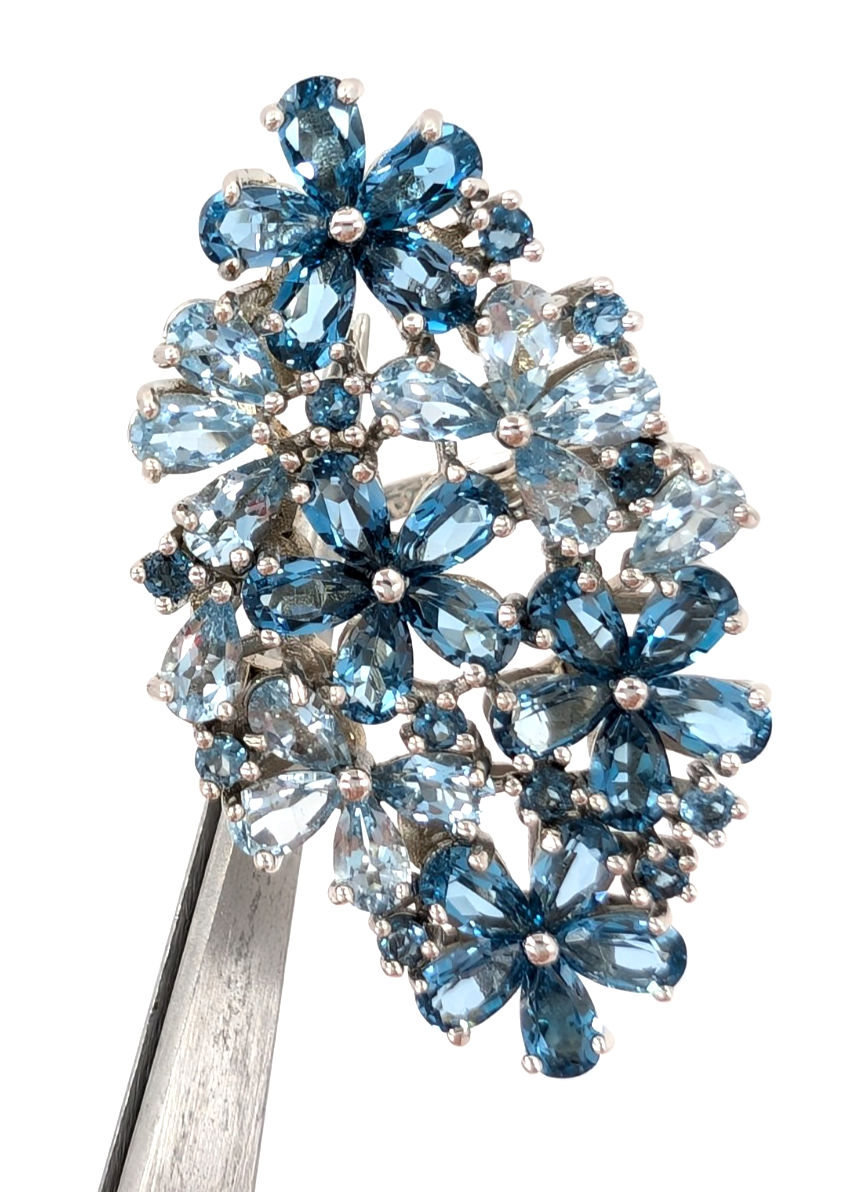 Sterling Silver 925 9 Ring Blue Flower Cluster R989- FOX1926 - Image 11
