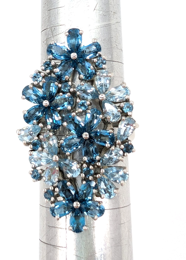 Sterling Silver 925 9 Ring Blue Flower Cluster R989- FOX1926 - Image 14