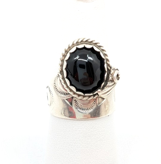 Sterling Silver 925 6.75 Ring Onyx Cabochon 13641
