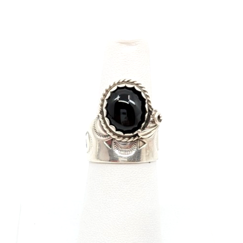 Sterling Silver 925 6.75 Ring Onyx Cabochon 13641 - Image 2