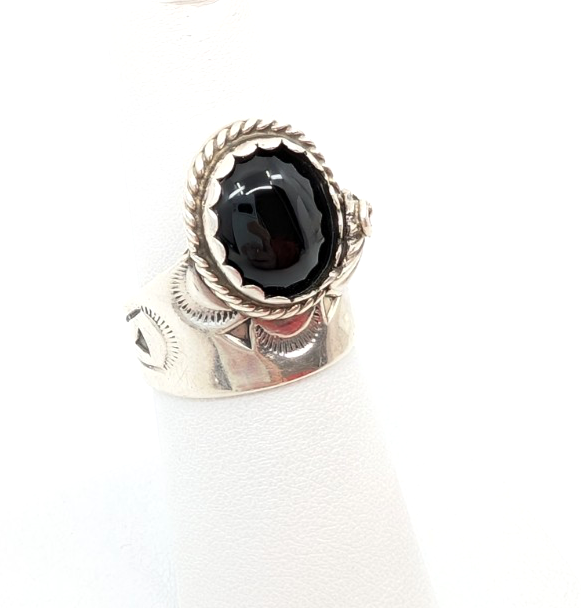 Sterling Silver 925 6.75 Ring Onyx Cabochon 13641 - Image 3