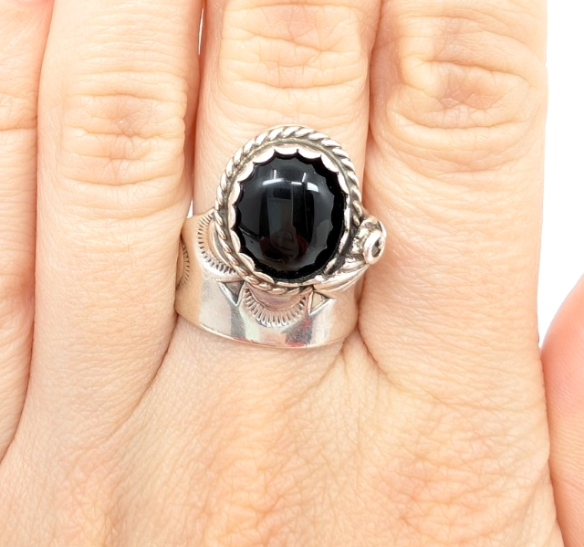 Sterling Silver 925 6.75 Ring Onyx Cabochon 13641 - Image 4