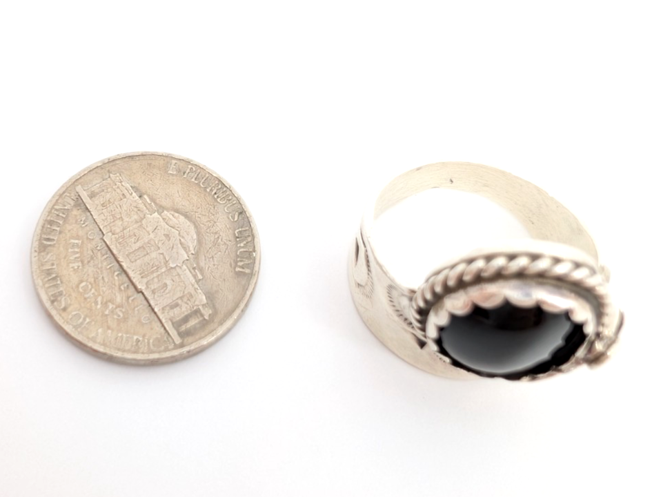 Sterling Silver 925 6.75 Ring Onyx Cabochon 13641 - Image 5