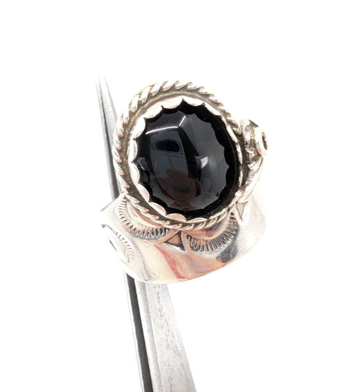 Sterling Silver 925 6.75 Ring Onyx Cabochon 13641 - Image 11