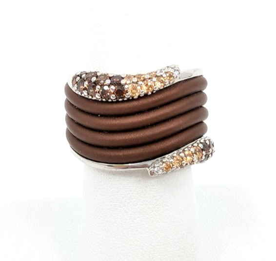 Sterling Silver 925 7 Ring Brown Wave 13644