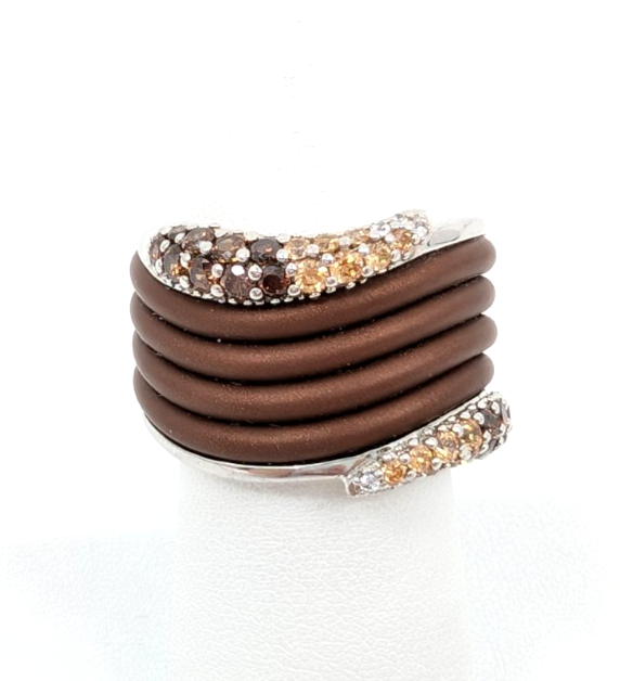 Sterling Silver 925 7 Ring Brown Wave 13644 - Image 2