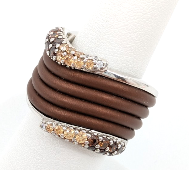 Sterling Silver 925 7 Ring Brown Wave 13644 - Image 3