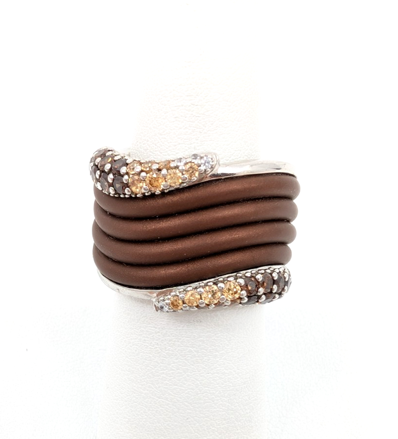 Sterling Silver 925 7 Ring Brown Wave 13644 - Image 5